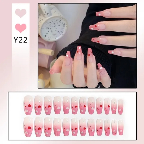 🐢2/$15 Ombre Valentine's with Hearts Press On Nails - Picture 2 of 9